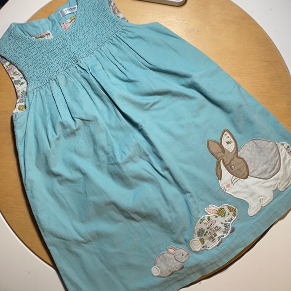 Baby Boden Other - Baby Boden corduroy egg bluish green bunny rabbit Easter spring pinafore dress